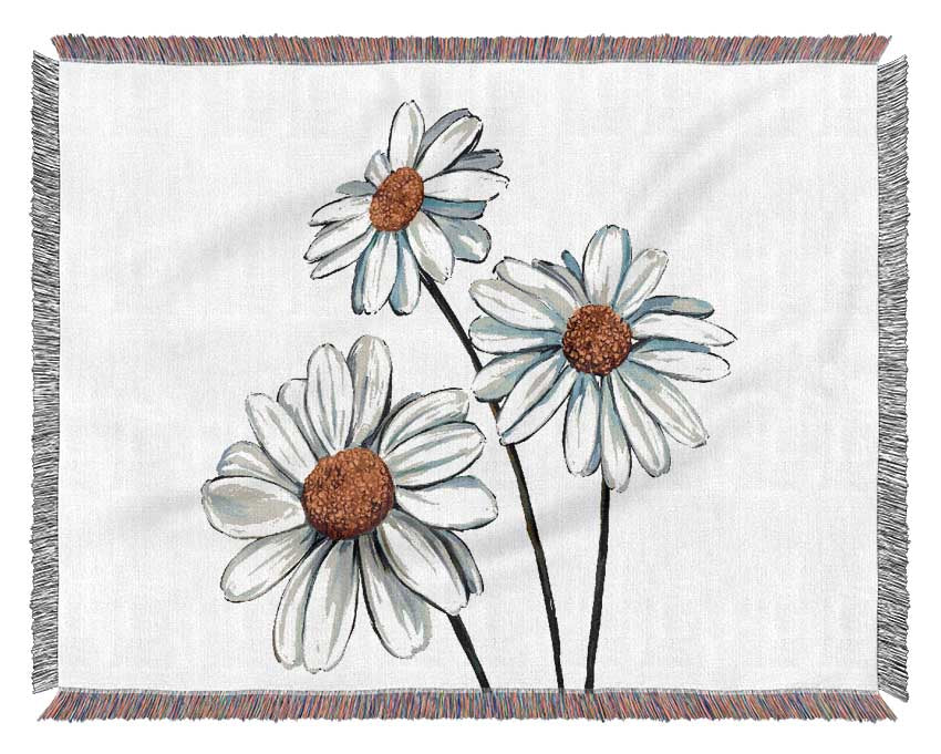 White Daisy Trio Woven Blanket