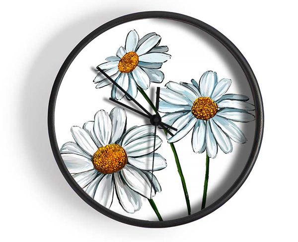 White Daisy Trio Clock - Wallart-Direct UK