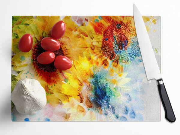 Sunflower Abstract Glass Chopping Board