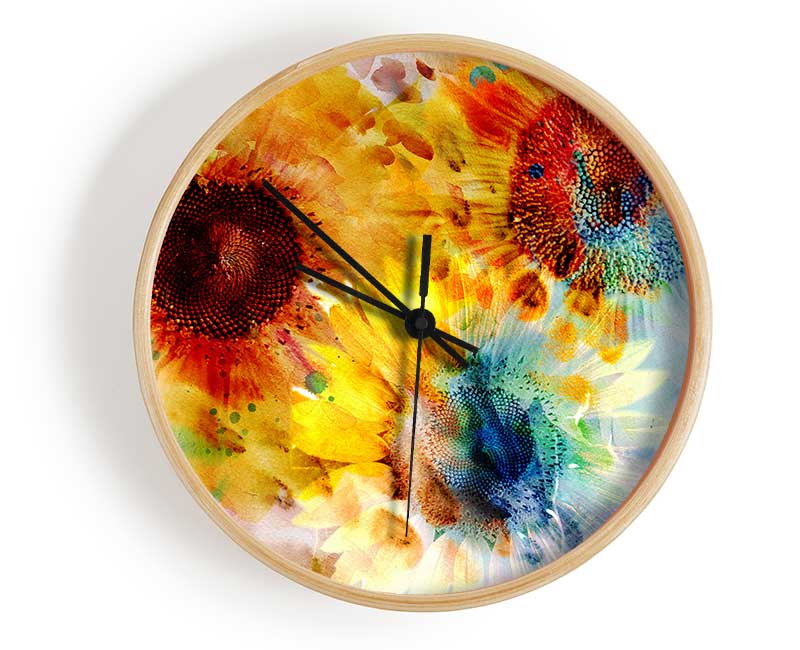 Sunflower Abstract Clock - Wallart-Direct UK