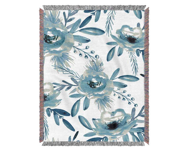 Blue Rose Bloom Woven Blanket