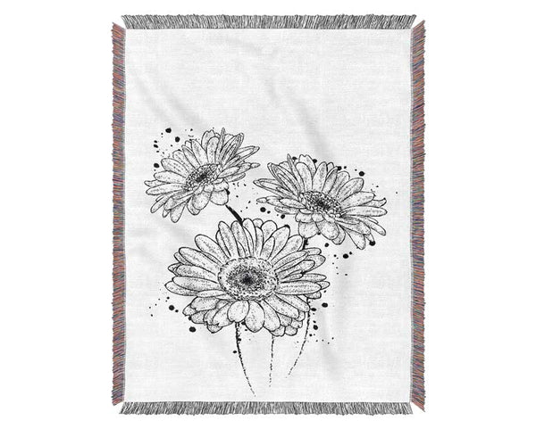 Black Daisy Splash Woven Blanket