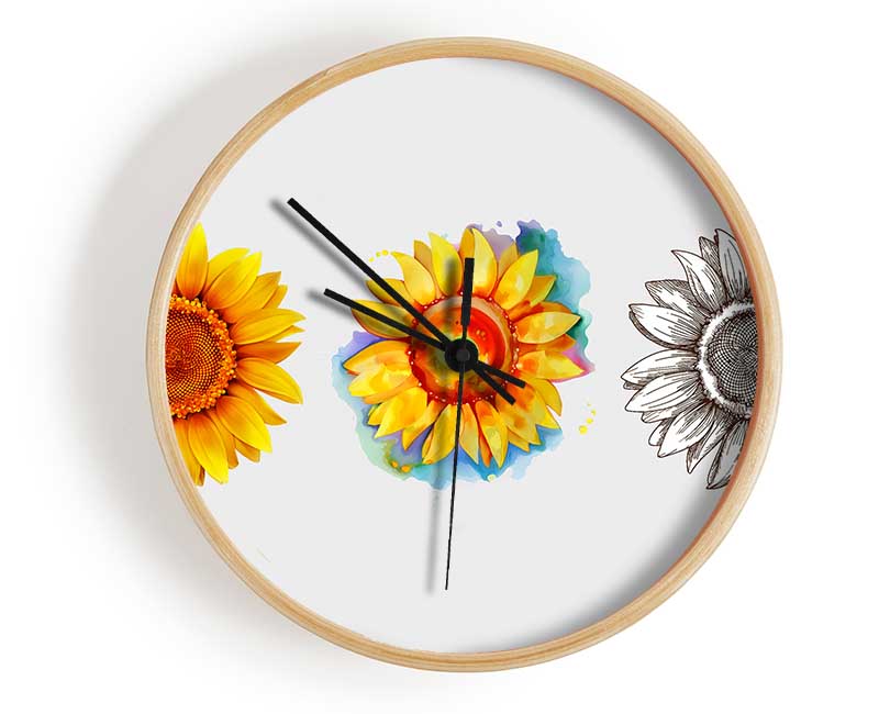 Sunflower Trio Clock - Wallart-Direct UK