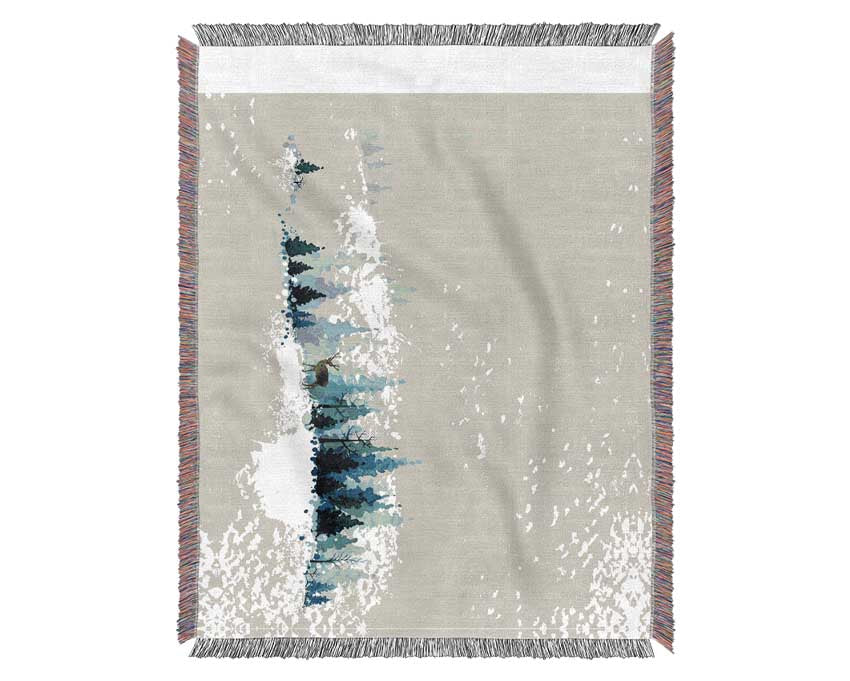 Deer In Winter Wonderland Woven Blanket