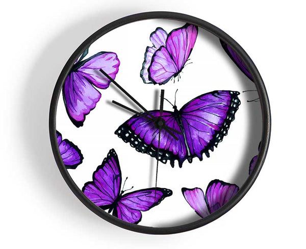 Purple Butterfly Frenzy Clock - Wallart-Direct UK