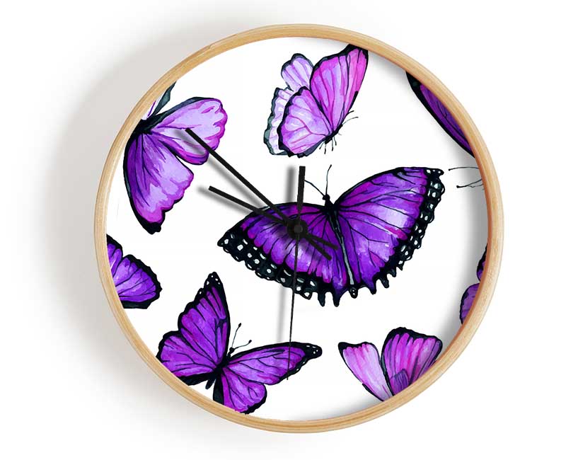 Purple Butterfly Frenzy Clock - Wallart-Direct UK