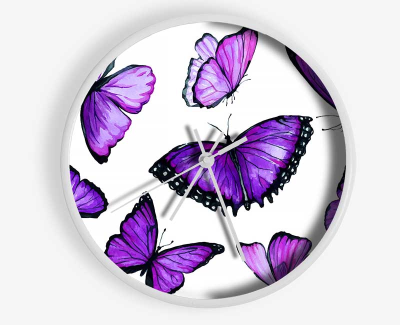 Purple Butterfly Frenzy Clock - Wallart-Direct UK