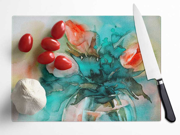 Tulip Flower Arrangement Glass Chopping Board