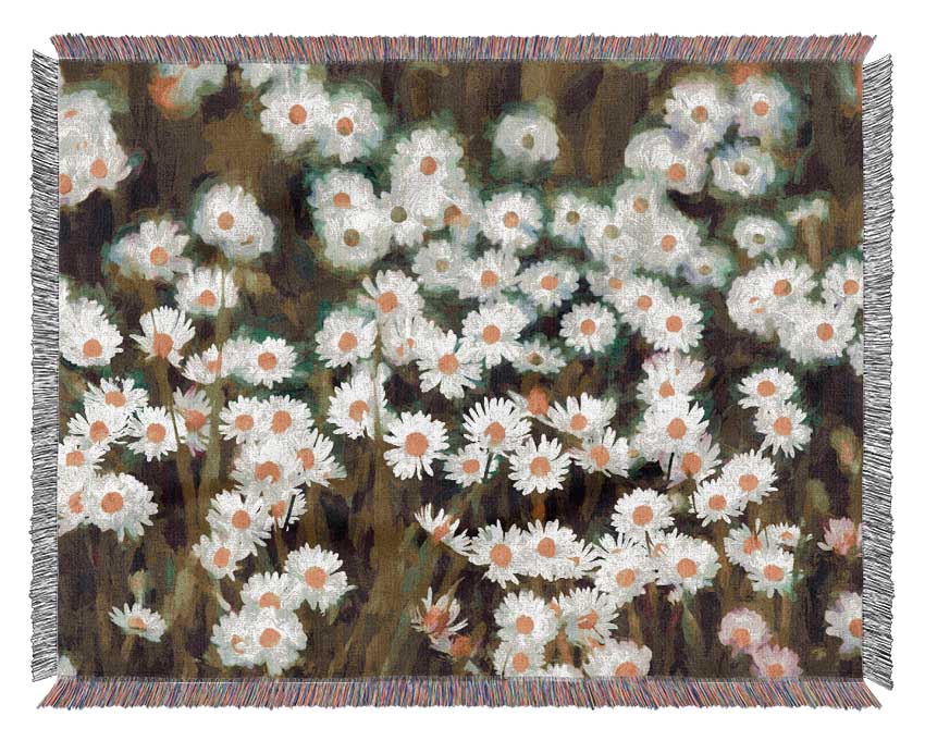 White Daisy Heaven Woven Blanket