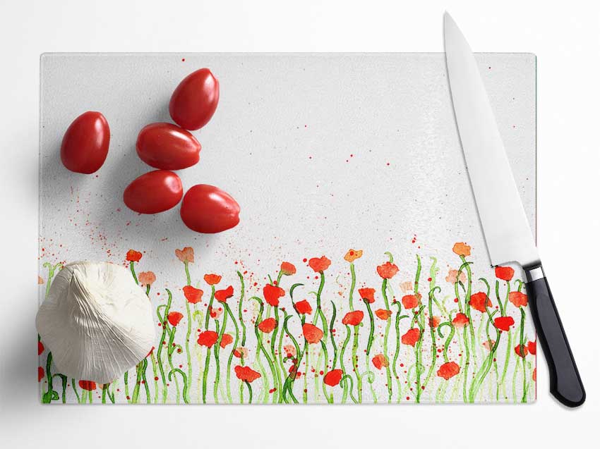 Red Poppy Garden Splash Glass Chopping Board