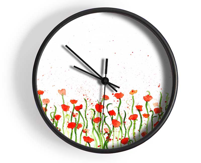 Red Poppy Garden Splash Clock - Wallart-Direct UK