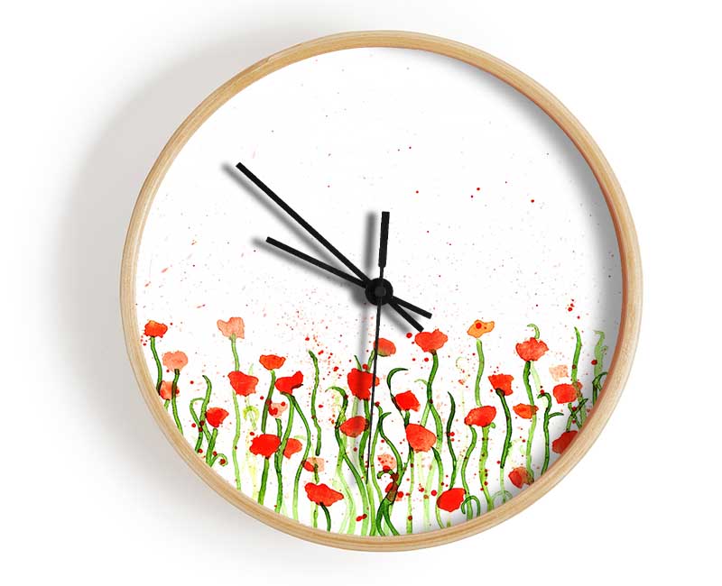 Red Poppy Garden Splash Clock - Wallart-Direct UK