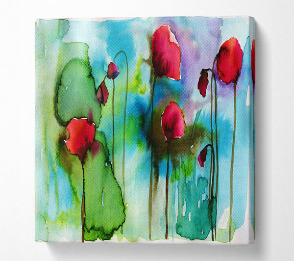 A Square Canvas Print Showing Watercolour Poppies Square Wall Art