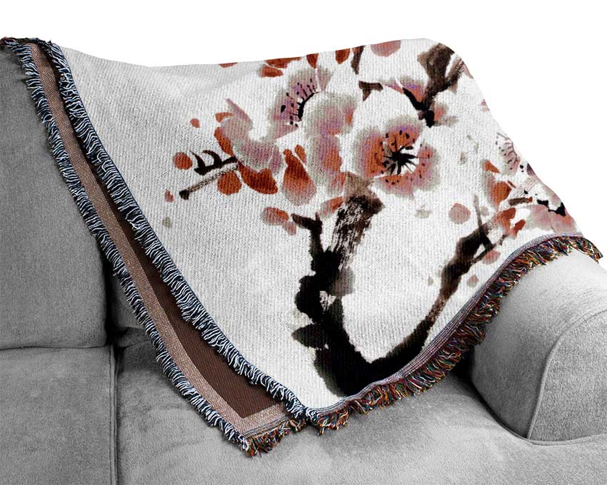 Cherry Tree Painting Woven Blanket