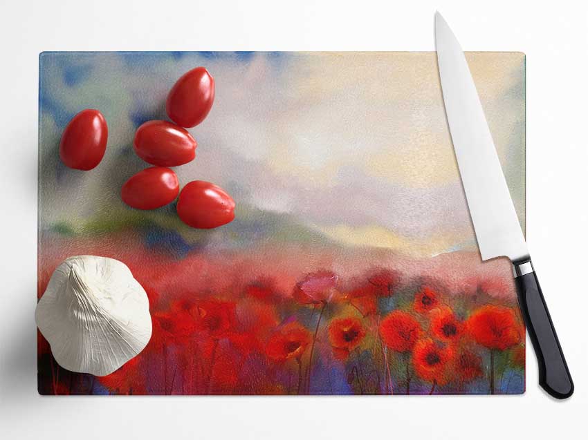 Poppy Field Abstract Glass Chopping Board