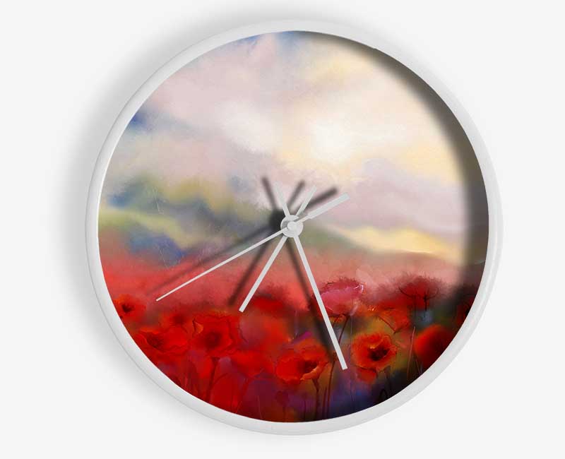 Poppy Field Abstract Clock - Wallart-Direct UK