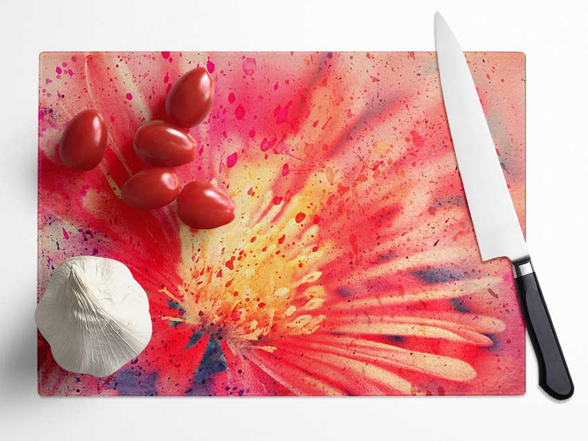 Stunning Red Flower With Yellow Center Glass Chopping Board