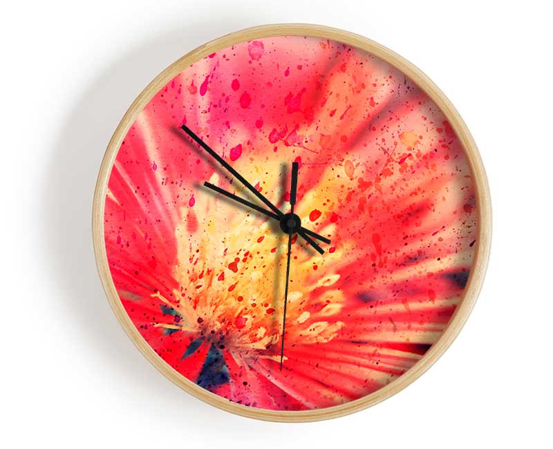 Stunning Red Flower With Yellow Center Clock - Wallart-Direct UK