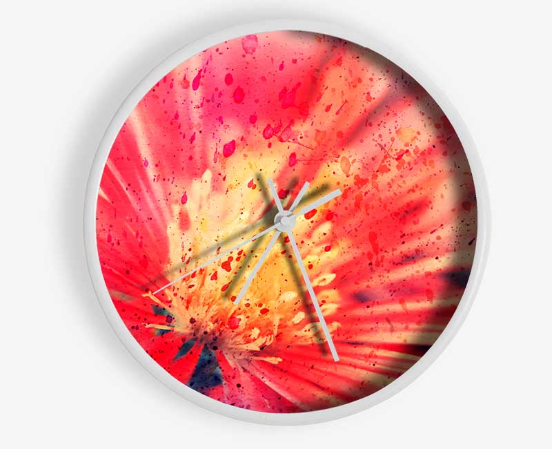 Stunning Red Flower With Yellow Center Clock - Wallart-Direct UK