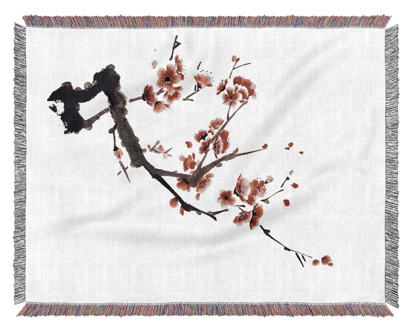 Cherry Tree Branch Woven Blanket