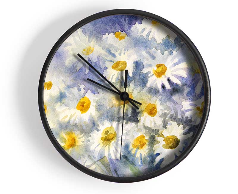 Abstract Daisy Blues Clock - Wallart-Direct UK