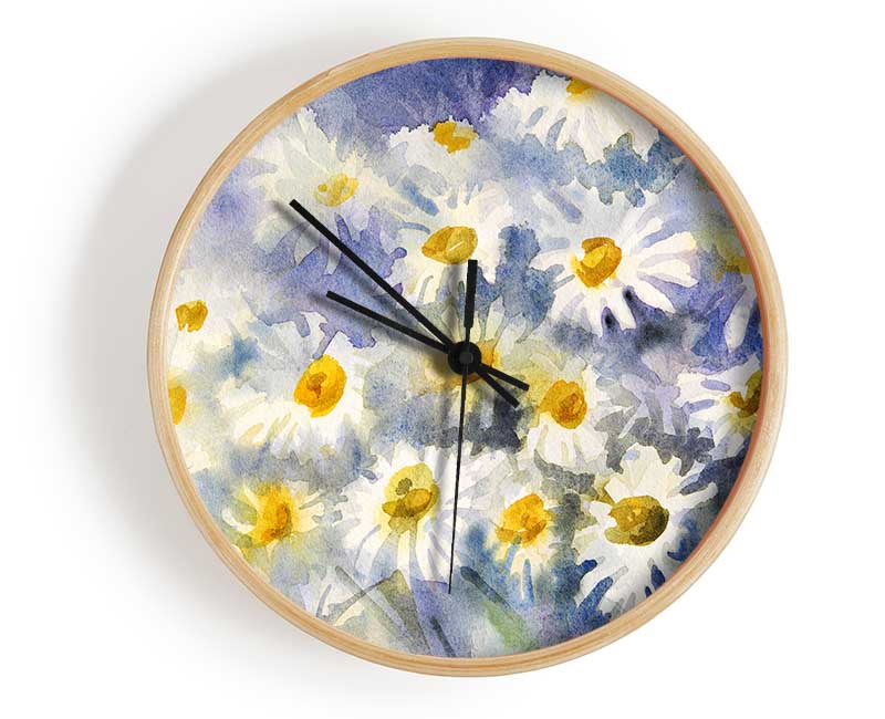 Abstract Daisy Blues Clock - Wallart-Direct UK