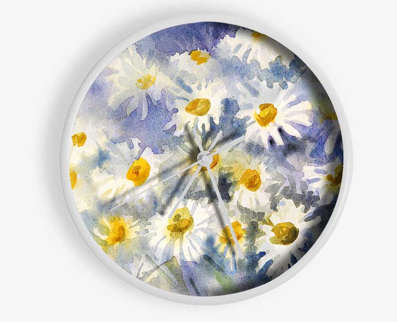 Abstract Daisy Blues Clock - Wallart-Direct UK