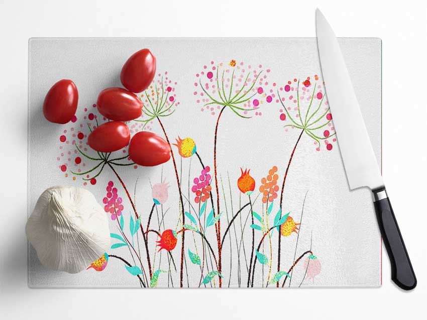 Wild Flower Colours Glass Chopping Board