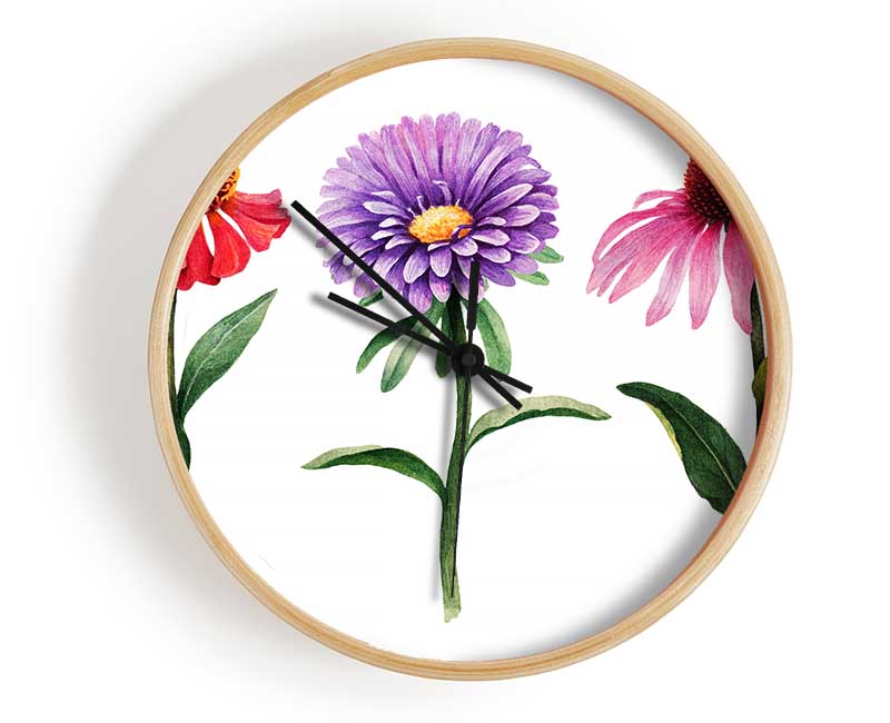 Trio Of Garden Flowers Clock - Wallart-Direct UK