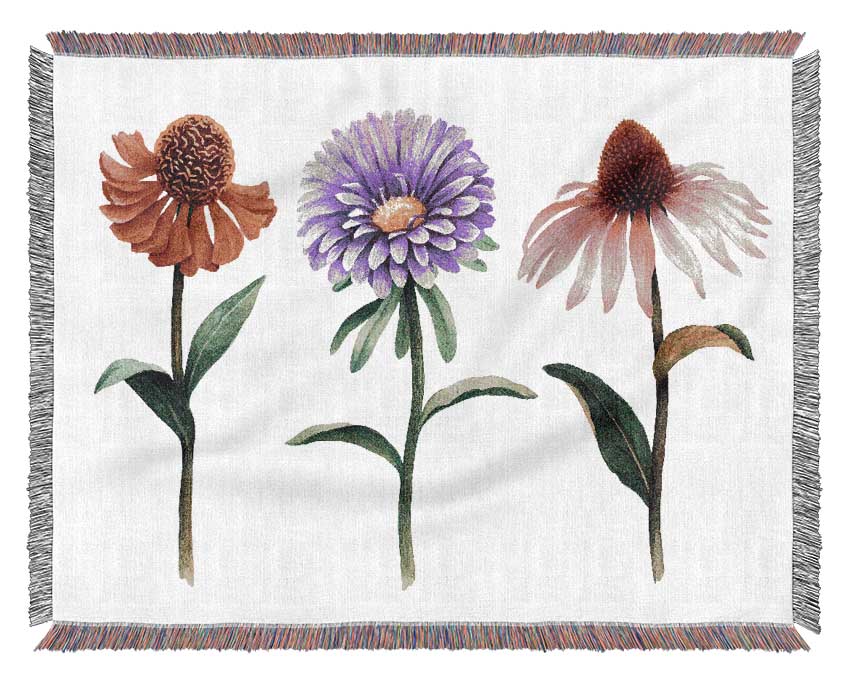 Trio Of Garden Flowers Woven Blanket