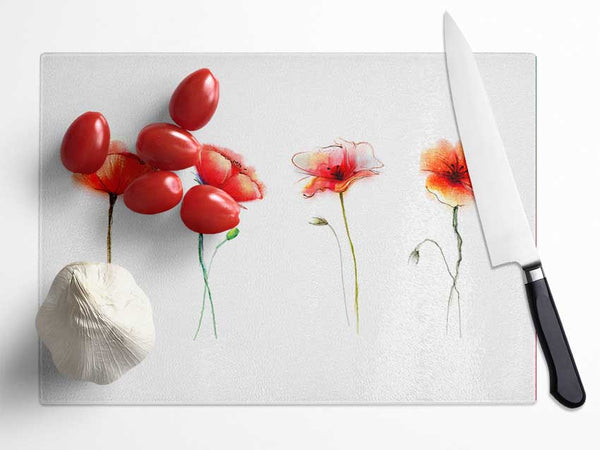 Beautiful Red Poppies Glass Chopping Board