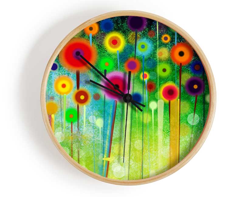 Psychedelic Flower Garden 2 Clock - Wallart-Direct UK