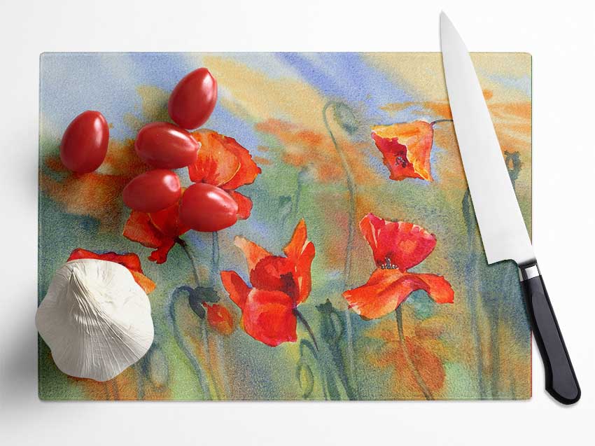 Poppy Abstract Glass Chopping Board