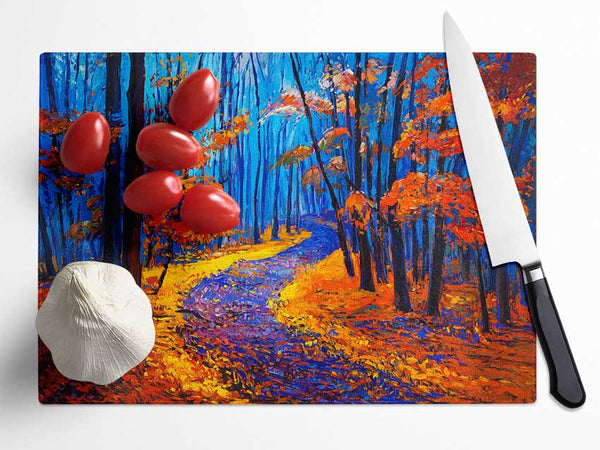 Stunning Autumn Walk Glass Chopping Board