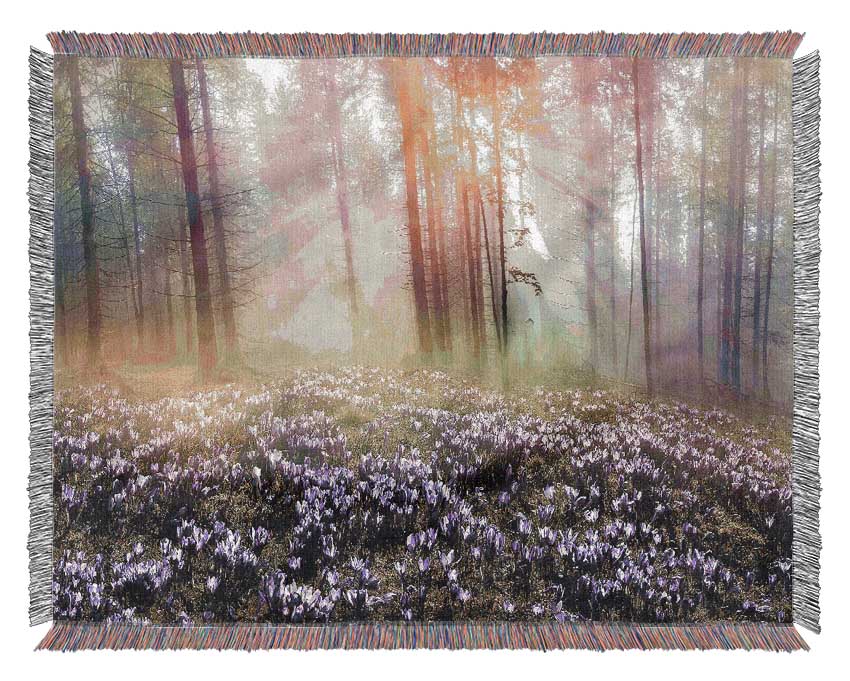 Sun Through The Bluebell Woodland Woven Blanket