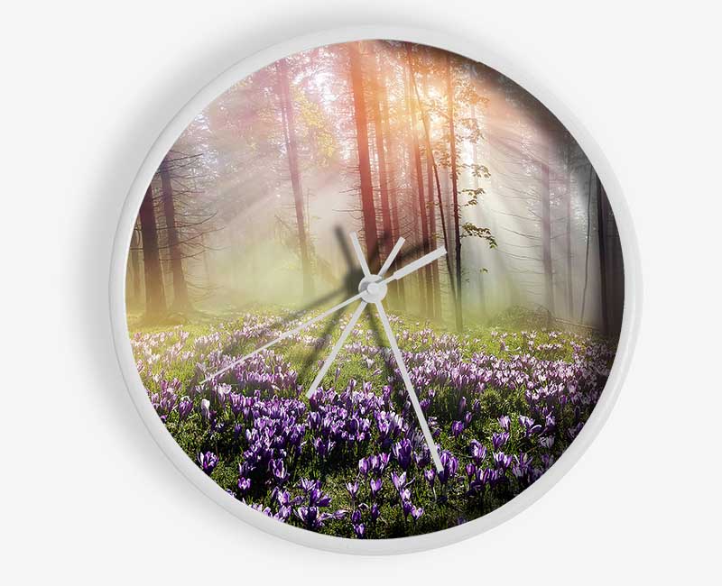 Sun Through The Bluebell Woodland Clock - Wallart-Direct UK