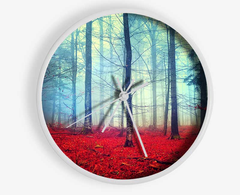 Mist In The Red Forest Clock - Wallart-Direct UK