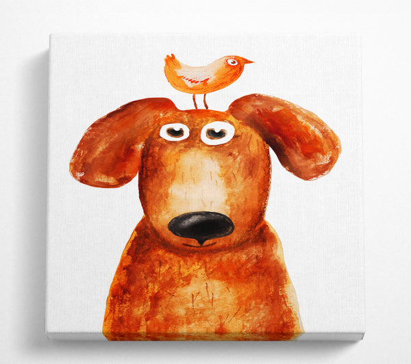 A Square Canvas Print Showing Wheres The Bird Dog Square Wall Art