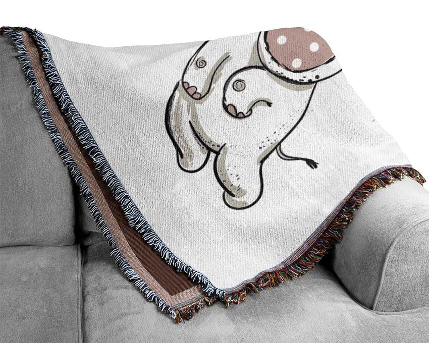 Pink Elephant Floating On Balloons Woven Blanket