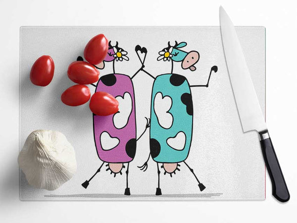 Dancing Cows Glass Chopping Board