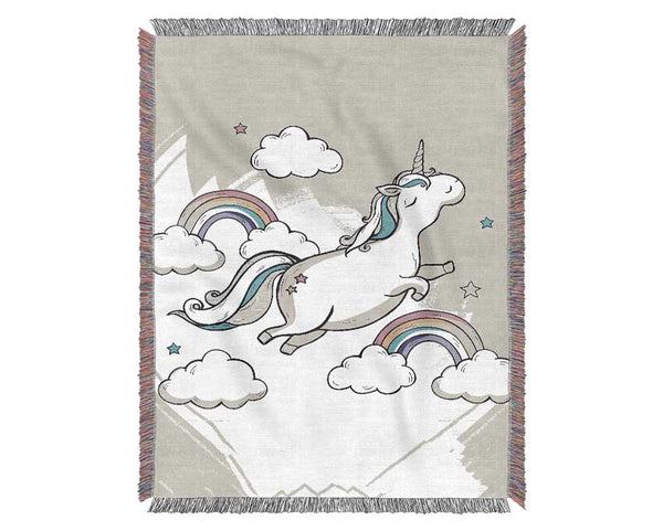 Flying Unicorn Rainbows Woven Blanket