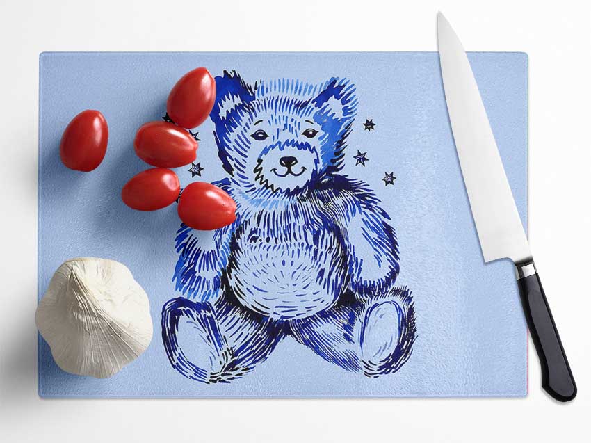 Blue Teddy Bear Stars Glass Chopping Board