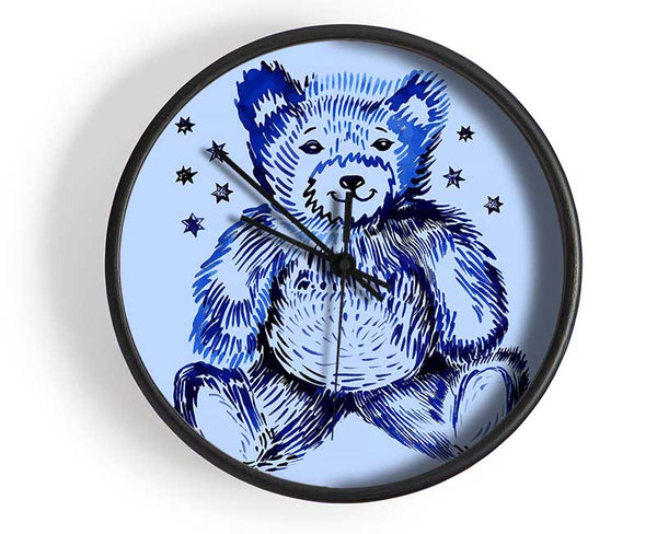 Blue Teddy Bear Stars Clock - Wallart-Direct UK