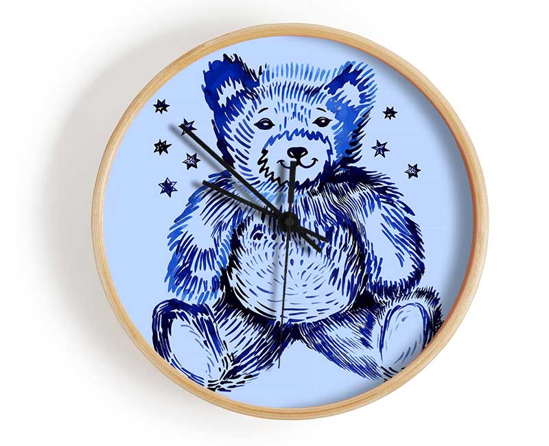 Blue Teddy Bear Stars Clock - Wallart-Direct UK