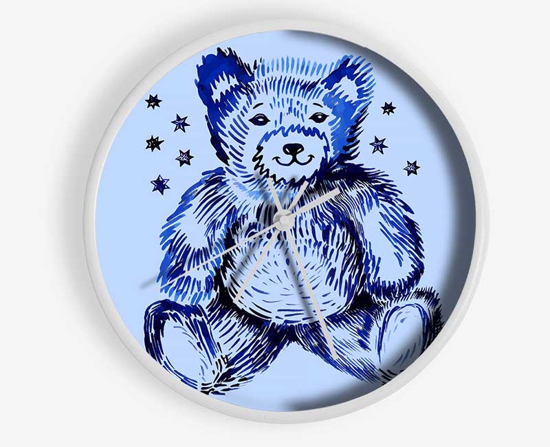 Blue Teddy Bear Stars Clock - Wallart-Direct UK