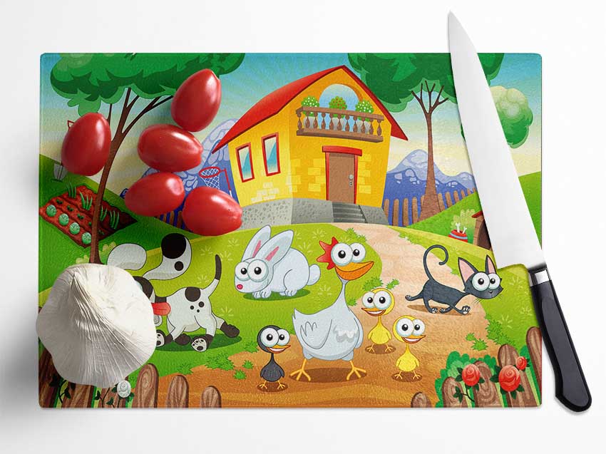 Animal Farm Fun Glass Chopping Board