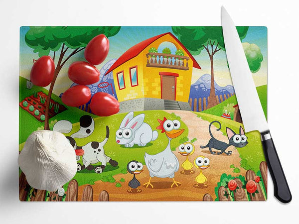 Animal Farm Fun Glass Chopping Board