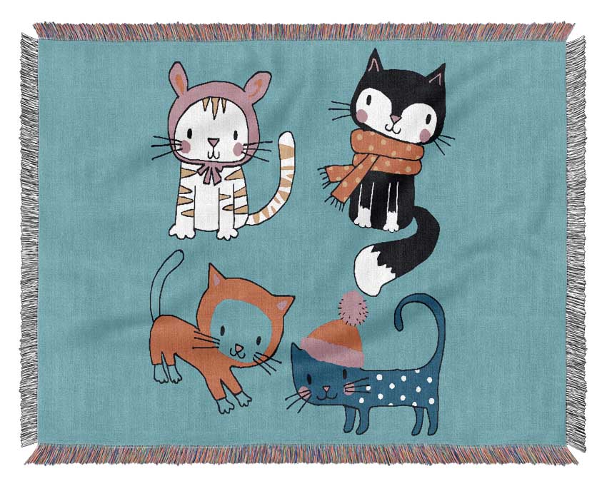 Cats In Winter Woven Blanket