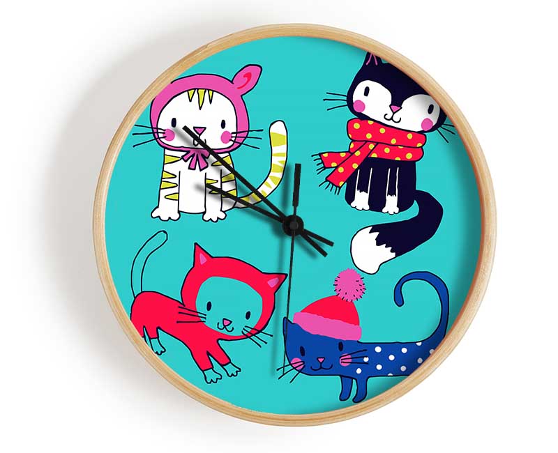 Cats In Winter Clock - Wallart-Direct UK