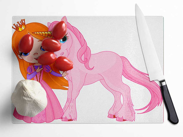 Princess And The Unicorn Glass Chopping Board